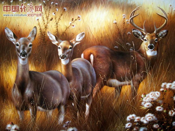 张雷动物油画鹿